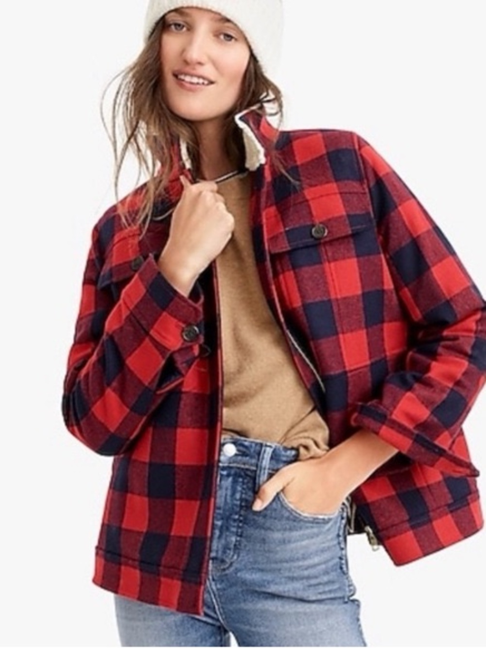 J. Crew Red & Black Buffalo Plaid Quilted Utility Jacket
